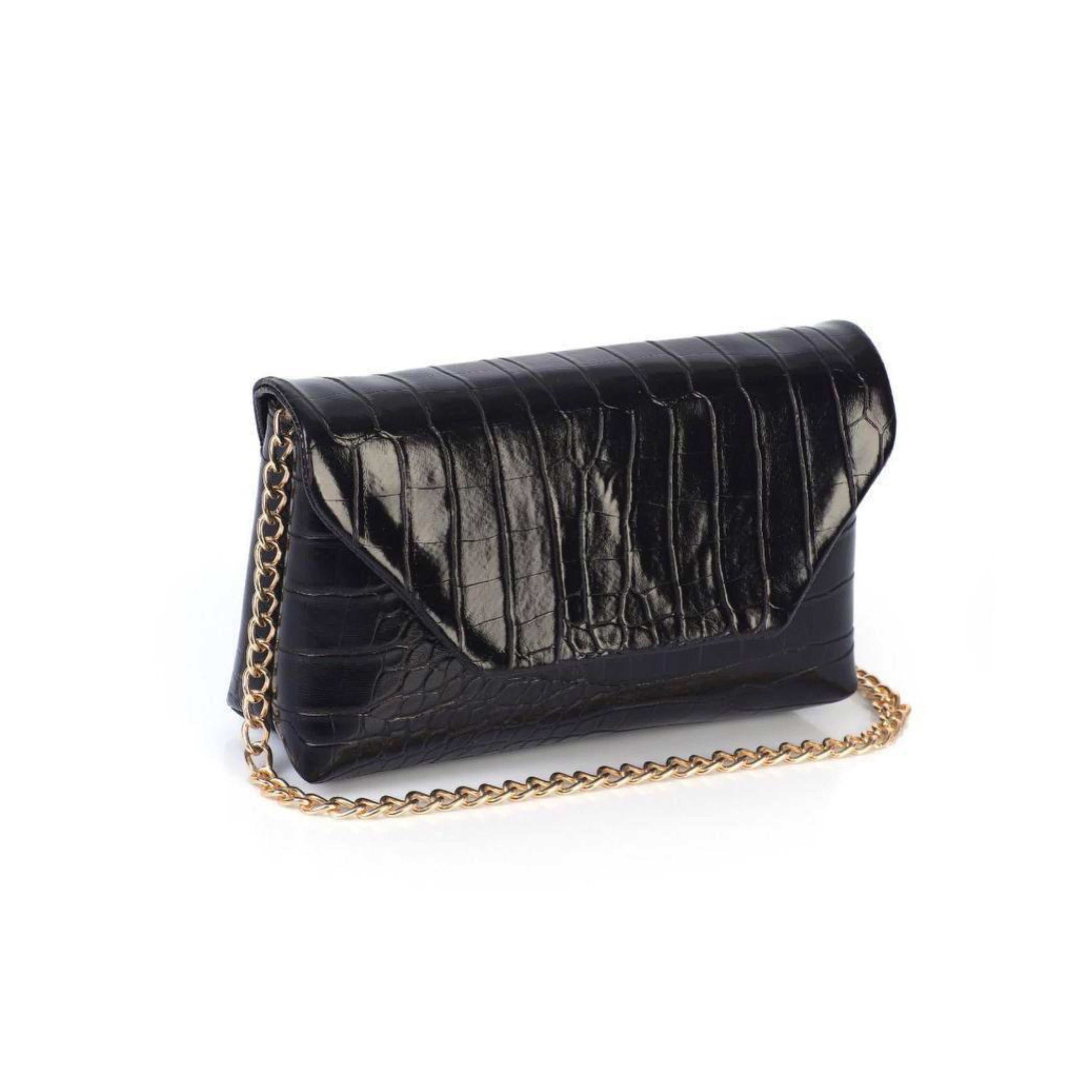 Krokodil Desen Zincirli Clutch - Çanta